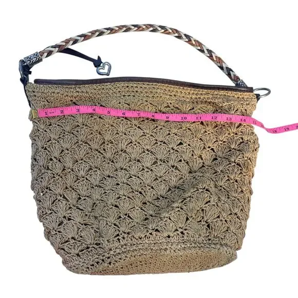 Brighton Straw Crochet Shoulder Bag – Boho Woven Hobo Tote - Picture 9 of 15